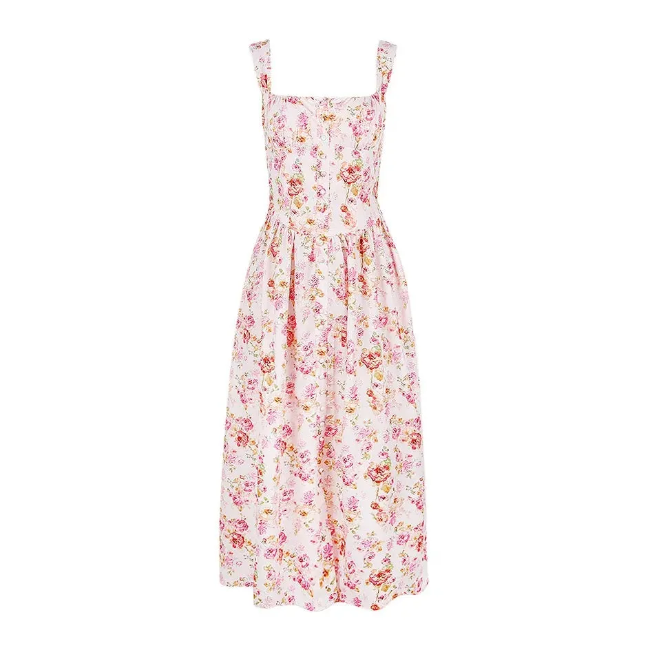 A&A Floral Print Lace Up Midi Dress