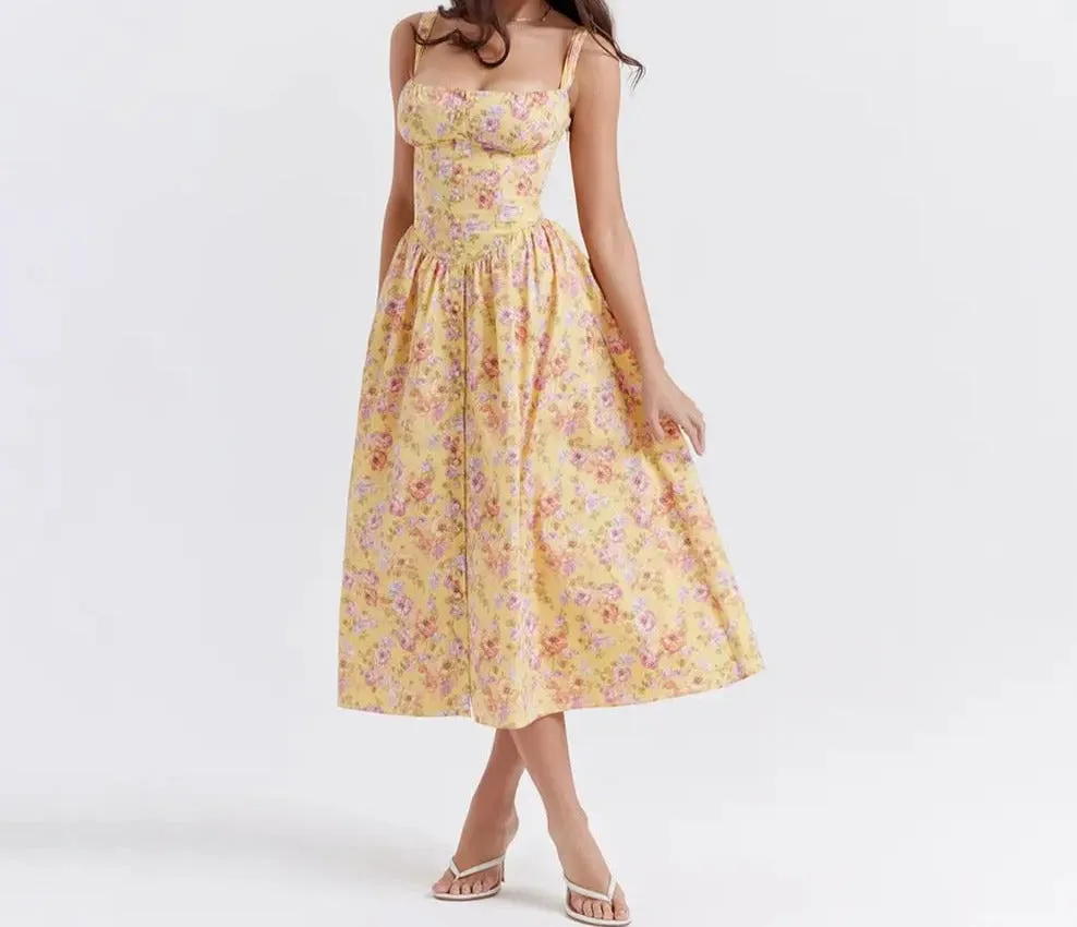 A&A Floral Print Lace Up Midi Dress