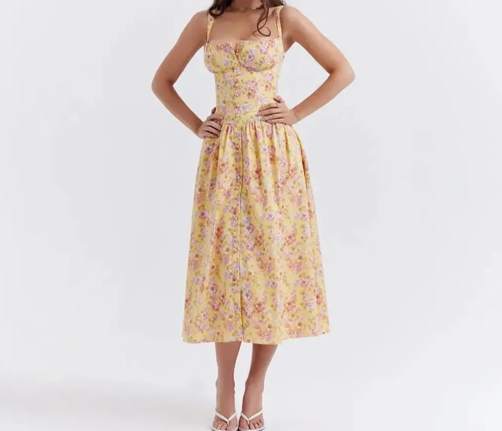 A&A Floral Print Lace Up Midi Dress