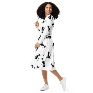 All-over print long sleeve midi dress