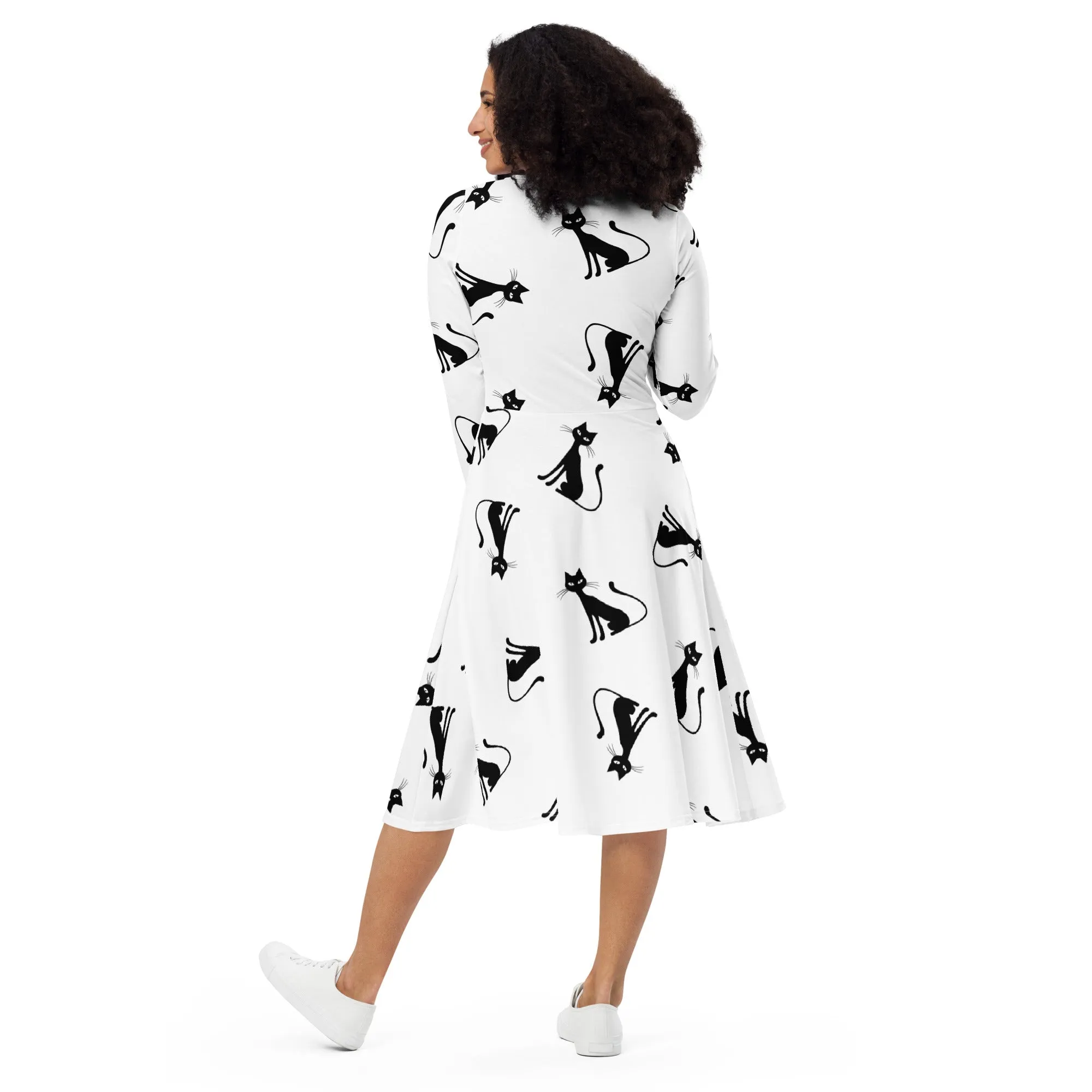 All-over print long sleeve midi dress