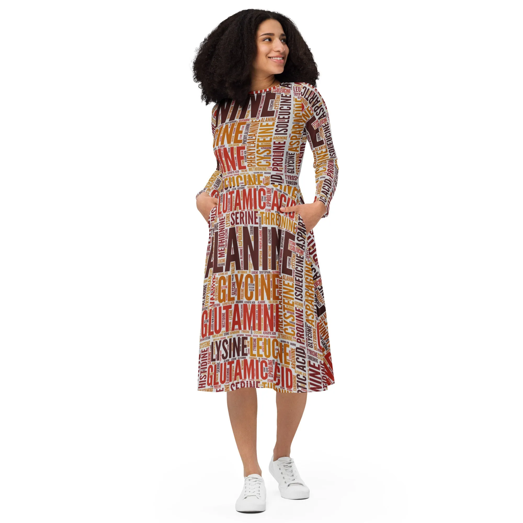 Elegant Long Sleeve Midi Dress with Amino Acid Infusion