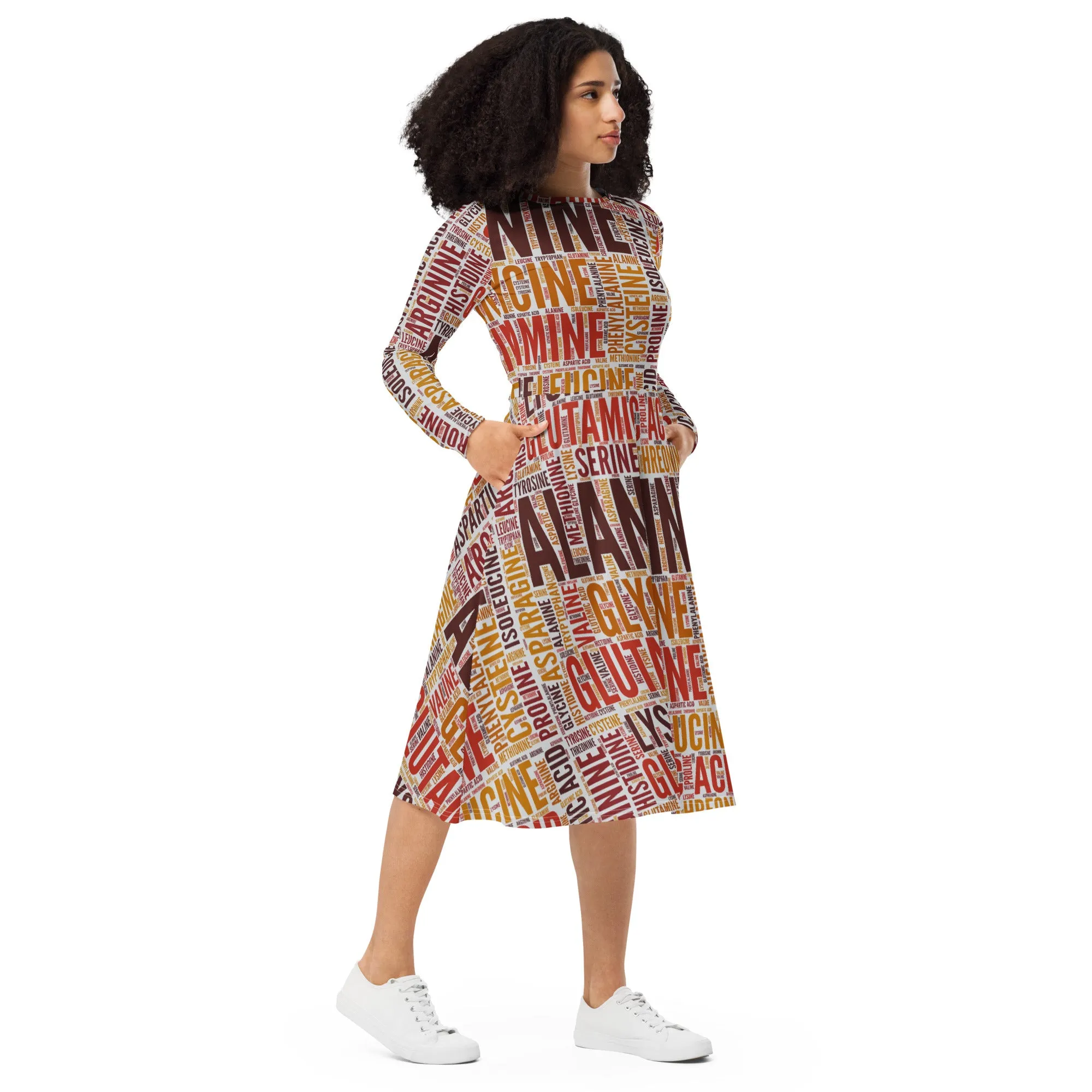 Elegant Long Sleeve Midi Dress with Amino Acid Infusion