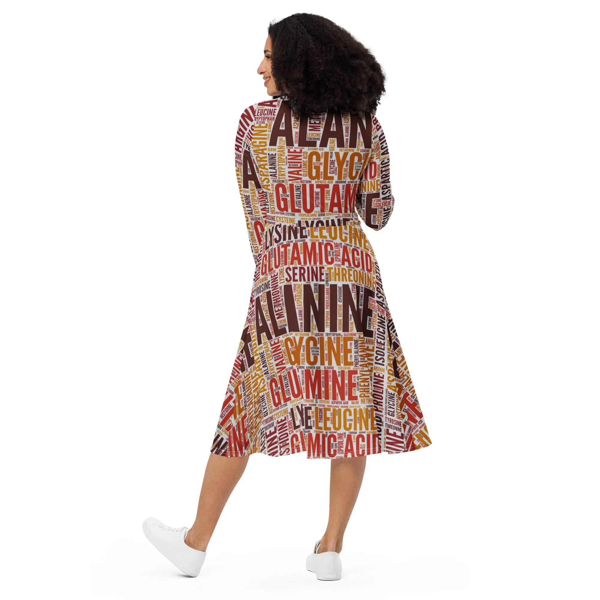 Elegant Long Sleeve Midi Dress with Amino Acid Infusion