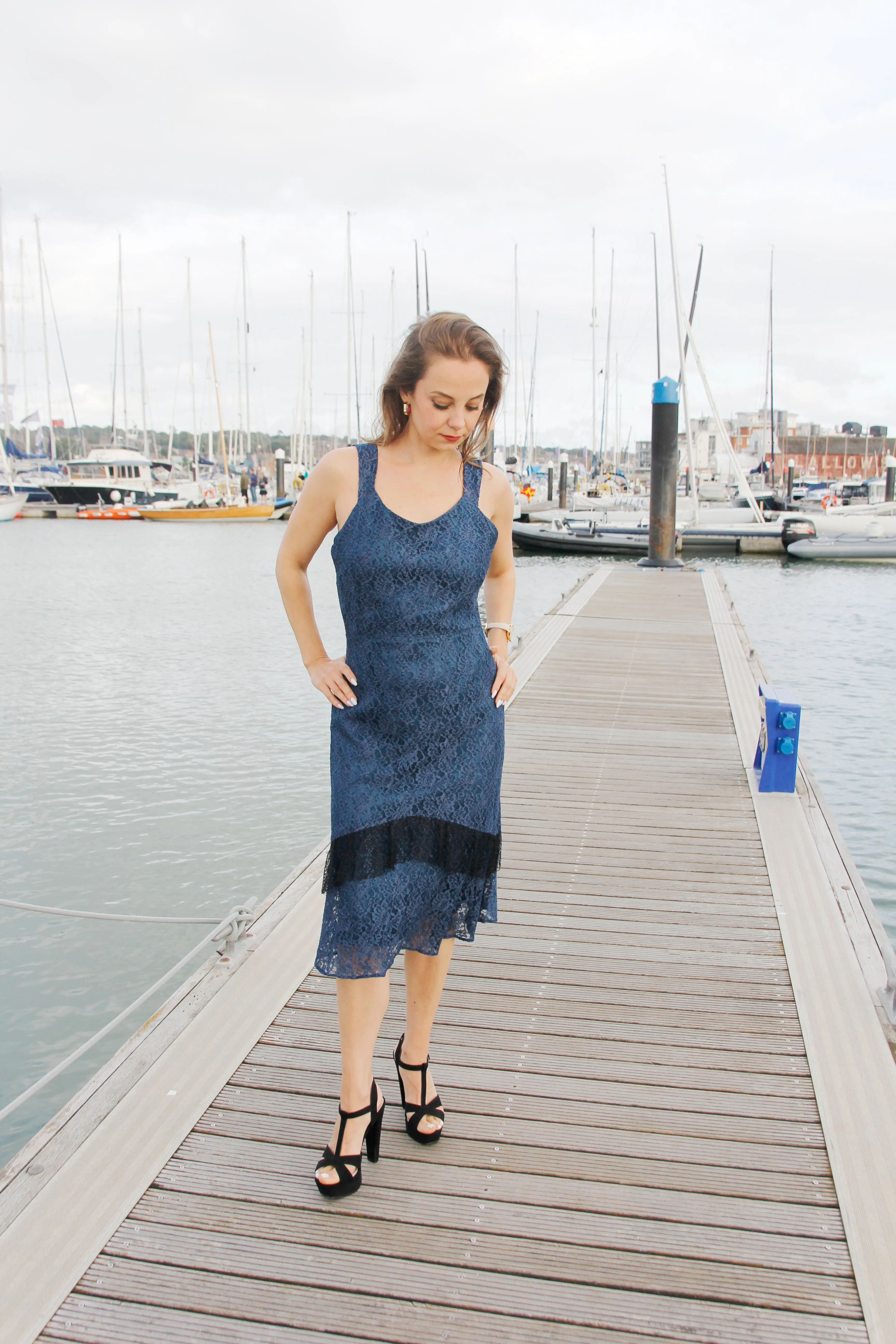 Beatrice Dress - Blue Lace Sleeveless Dress