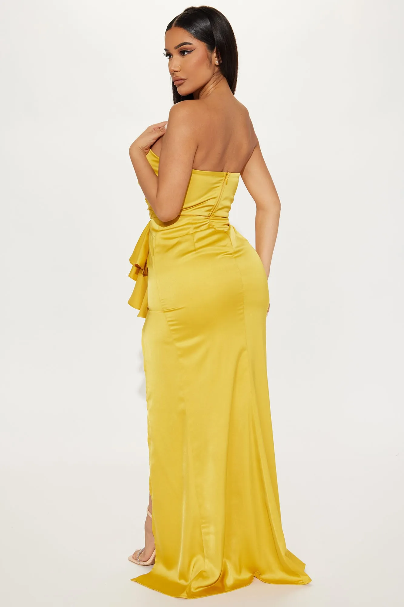 Best For Last Satin Maxi Dress - Mustard