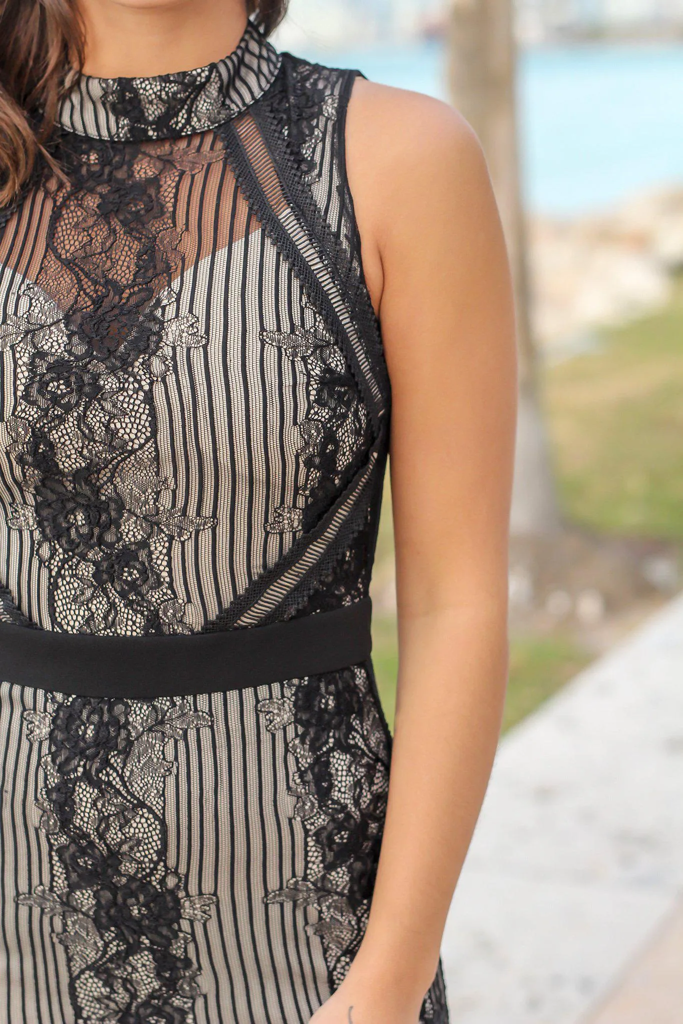 Black and Cream Lace Maxi Dress