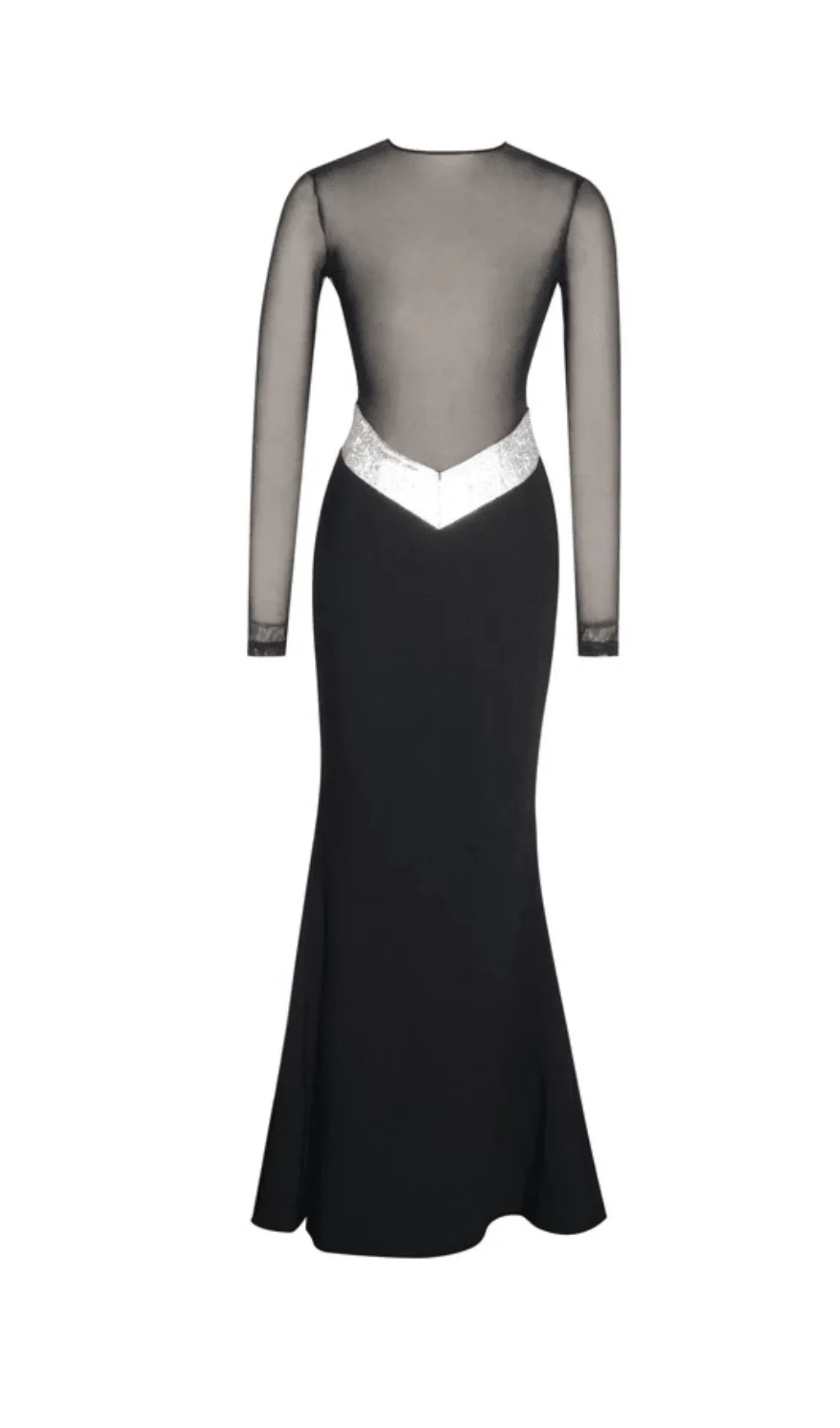 BLACK CRYSTAL WAIST TRIM SHEER MAXI DRESS