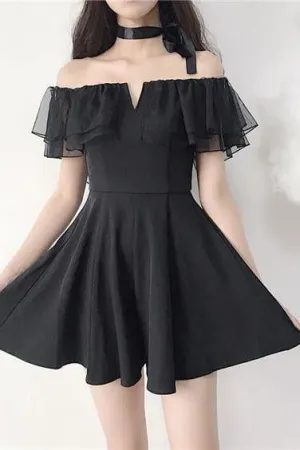 Black Off the Shoulder Short Dance Dresses, A Line Mini Homecoming Dress with Ruffles UQ2000