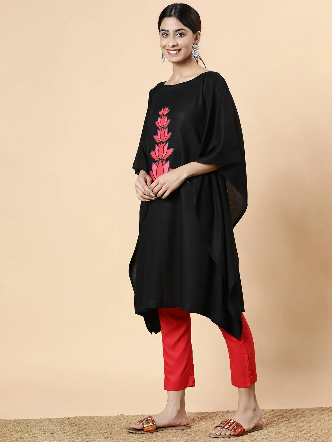 Black Rayon Long-Kaftan - Nelumbo