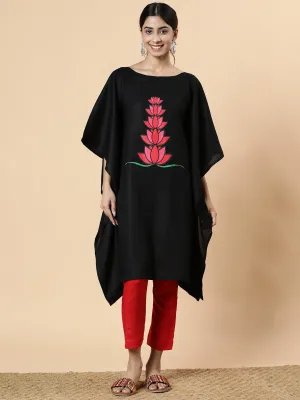 Black Rayon Long-Kaftan - Nelumbo