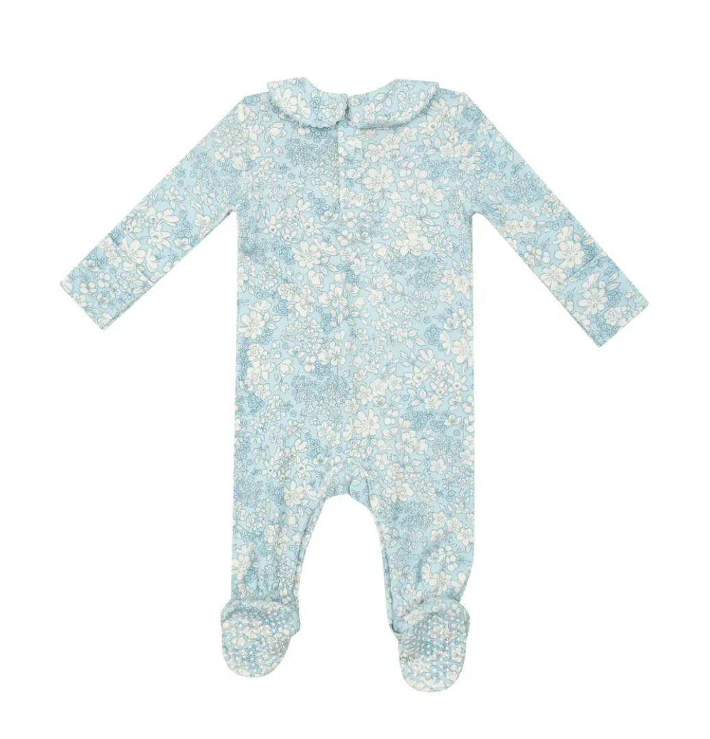 Blue Meadow Floral Smocked Peter Pan Footie