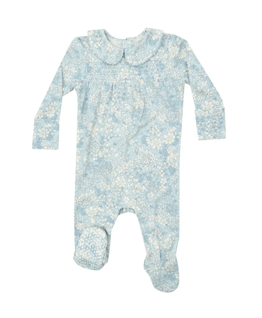 Blue Meadow Floral Smocked Peter Pan Footie