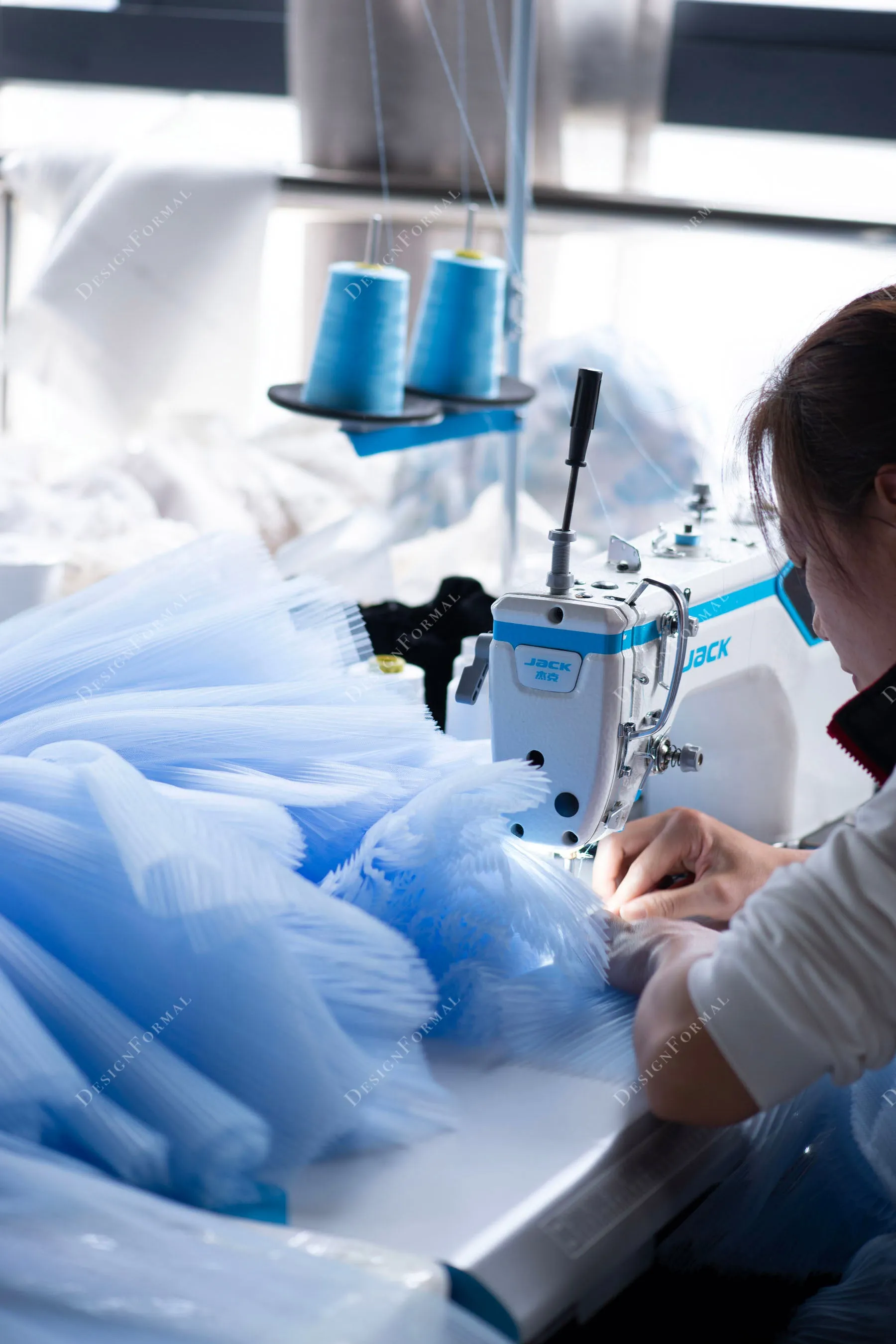 Blue Straps Pleated Tiered Tulle Elegant Formal Dress