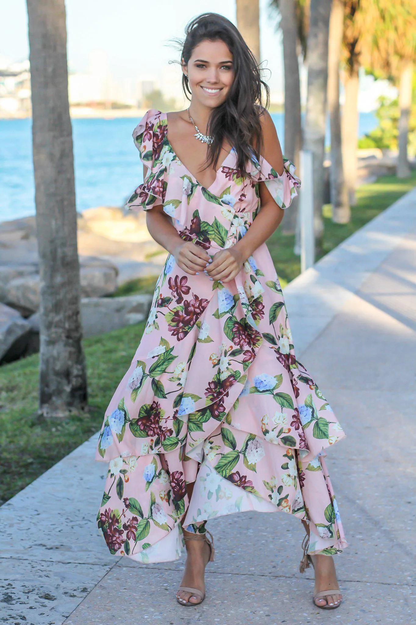 Blush Floral High Low Dress with Ruffles