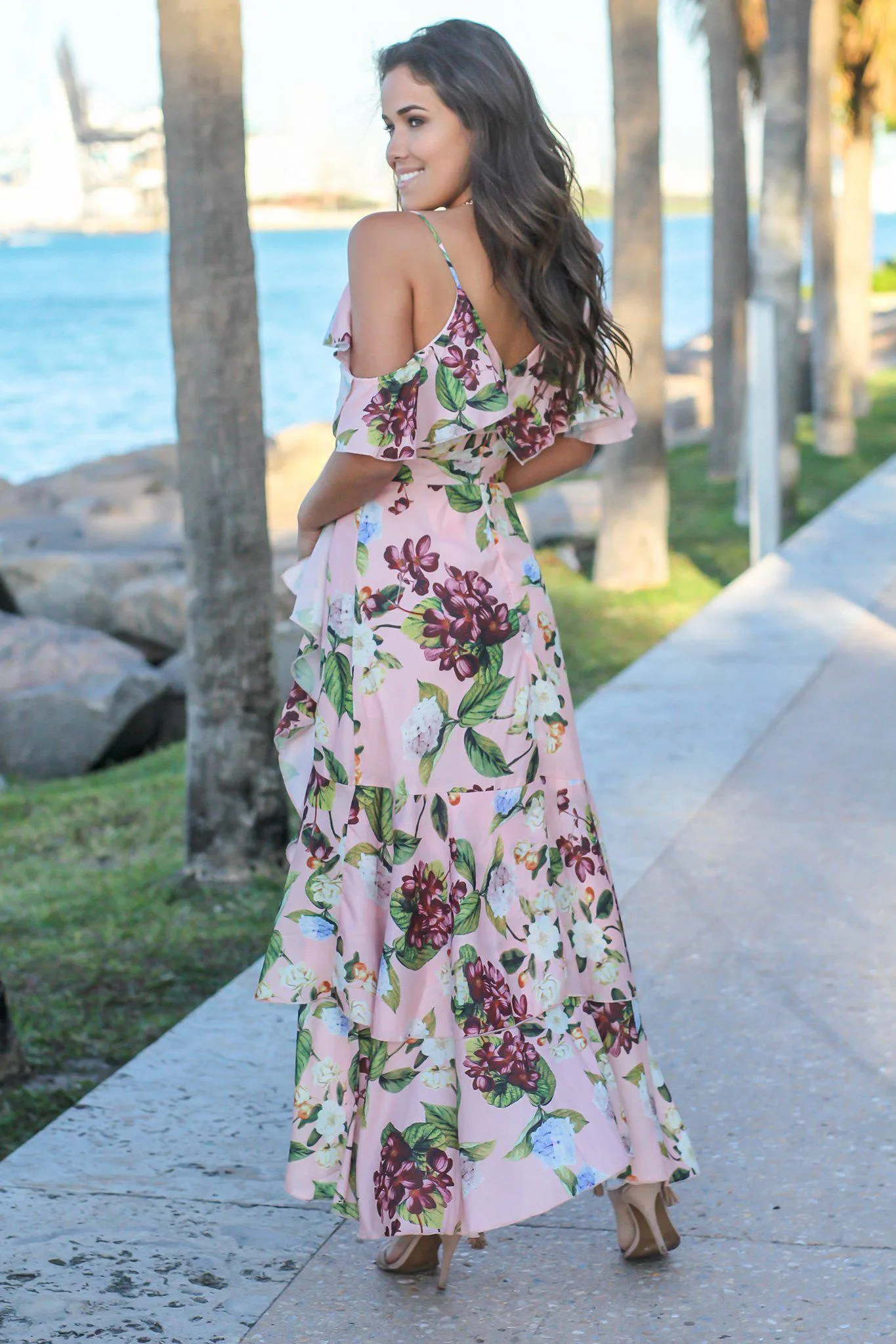 Blush Floral High Low Dress with Ruffles