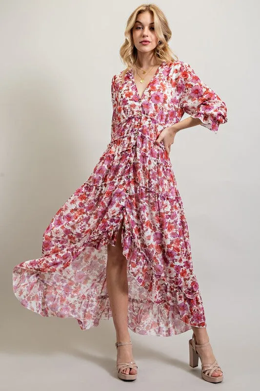 BOHEMIAN FLORAL HIGH AND LOW MAXI DRESS