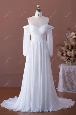 Boho Off Shoulder Sleeved Chiffon Beach A-line Wedding Dress