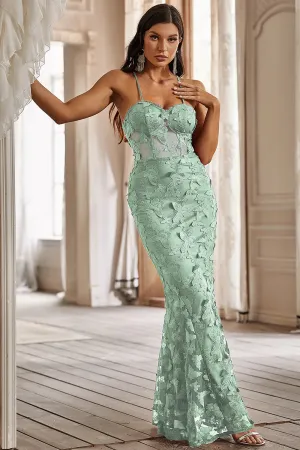 Butterfly Green Backless Maxi Cami Formal Dress