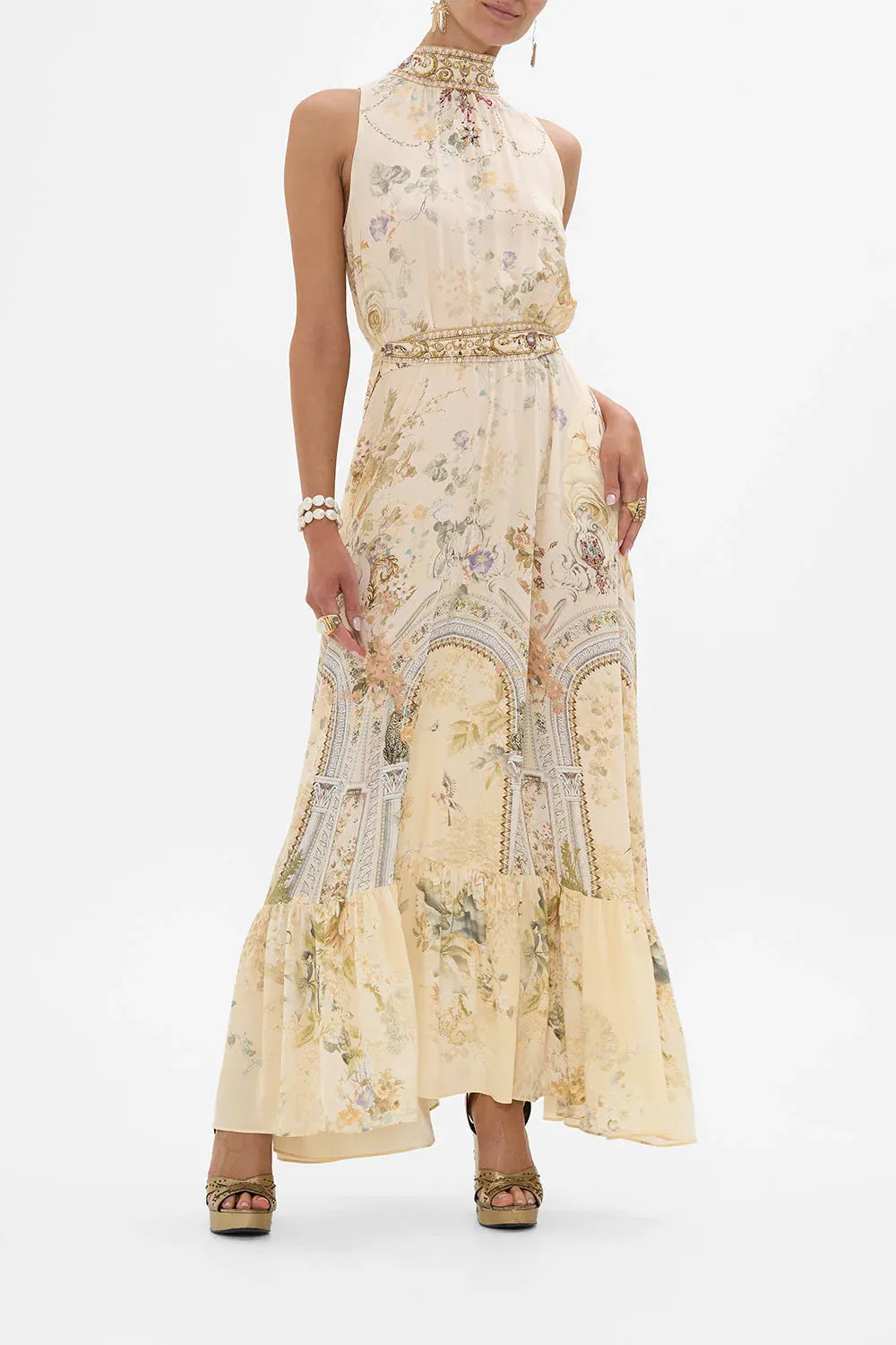 CAMILLA | ADORNED IN ANTIQUITY NECKTIE DRESS WITH ELASTICATED WAIST