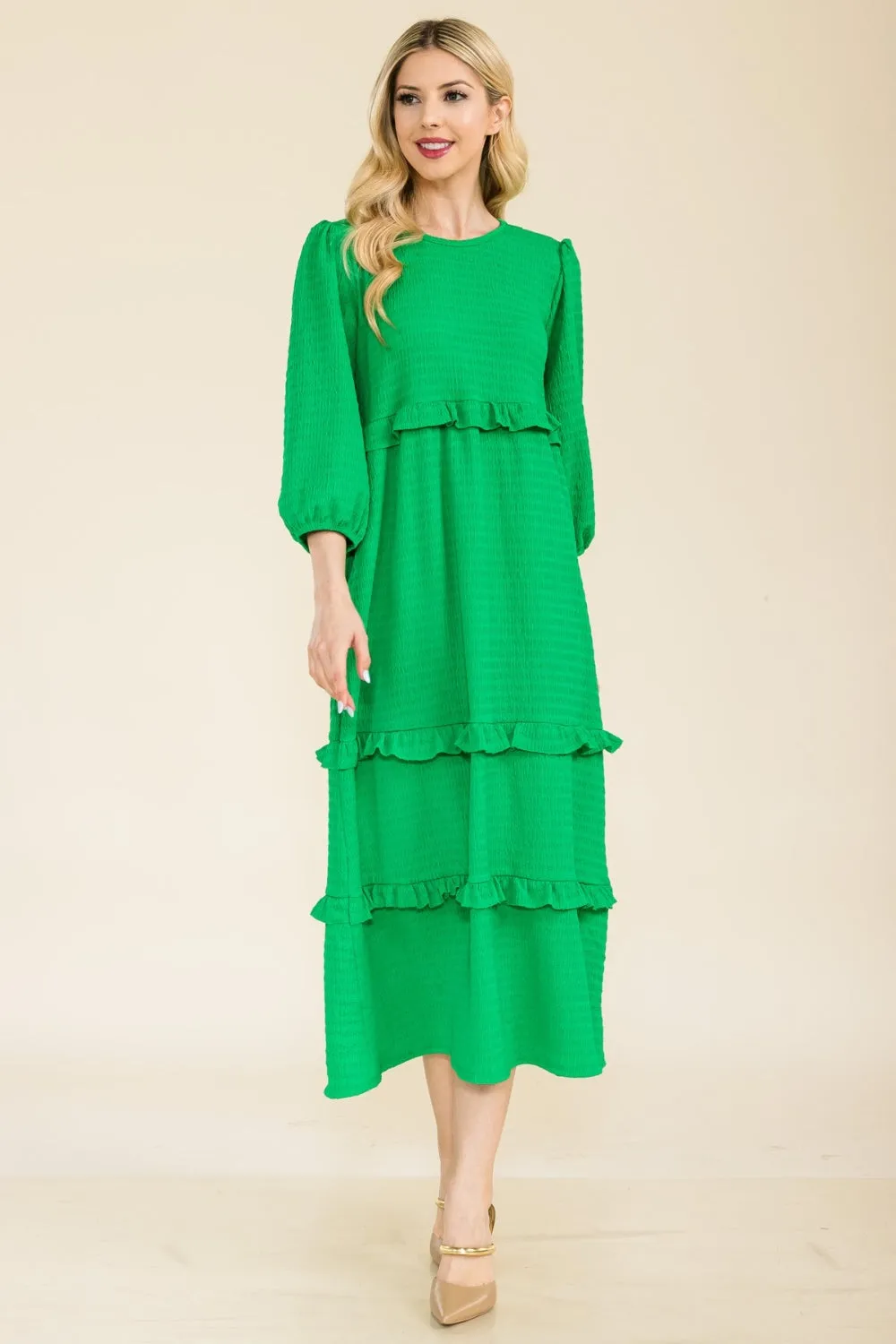 Celeste Full Size Tiered-Ruffle Midi Dress