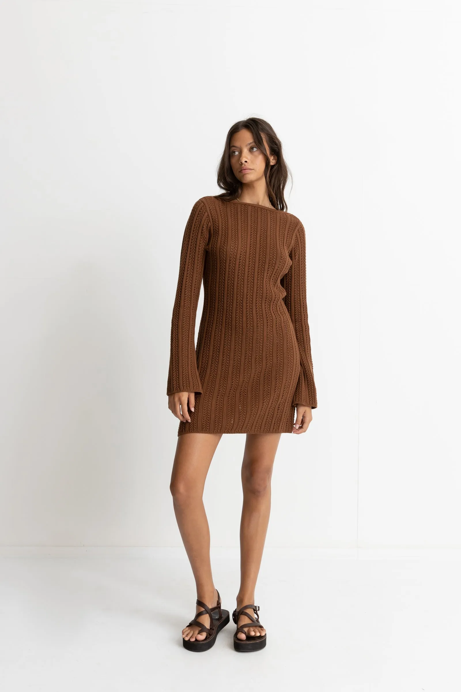 Charlize Long Sleeve Knit Dress Chocolate