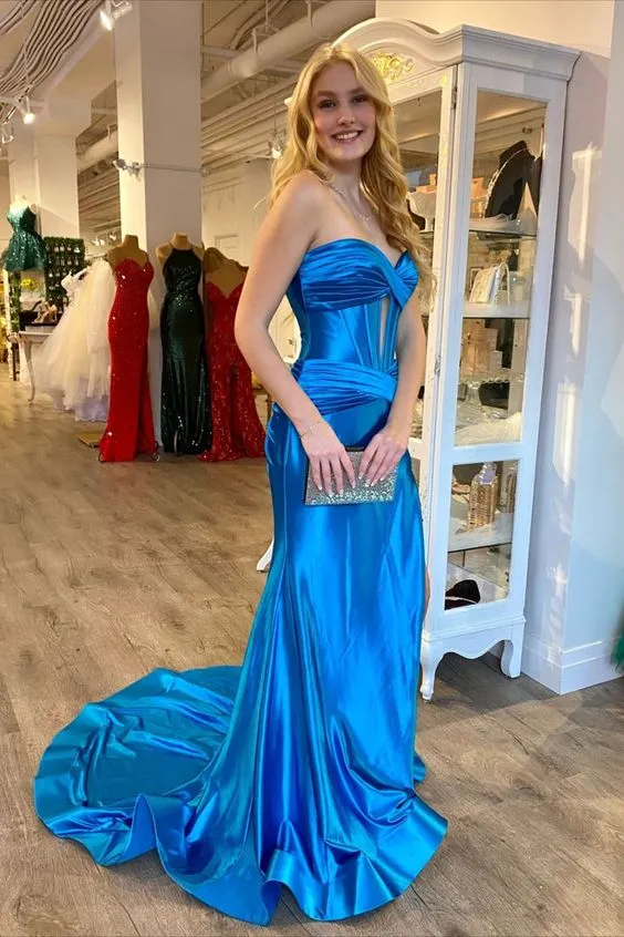 Chic Mermaid Sweetheart Long Prom Dresses Cheap Elegant Evening Dress sew0313