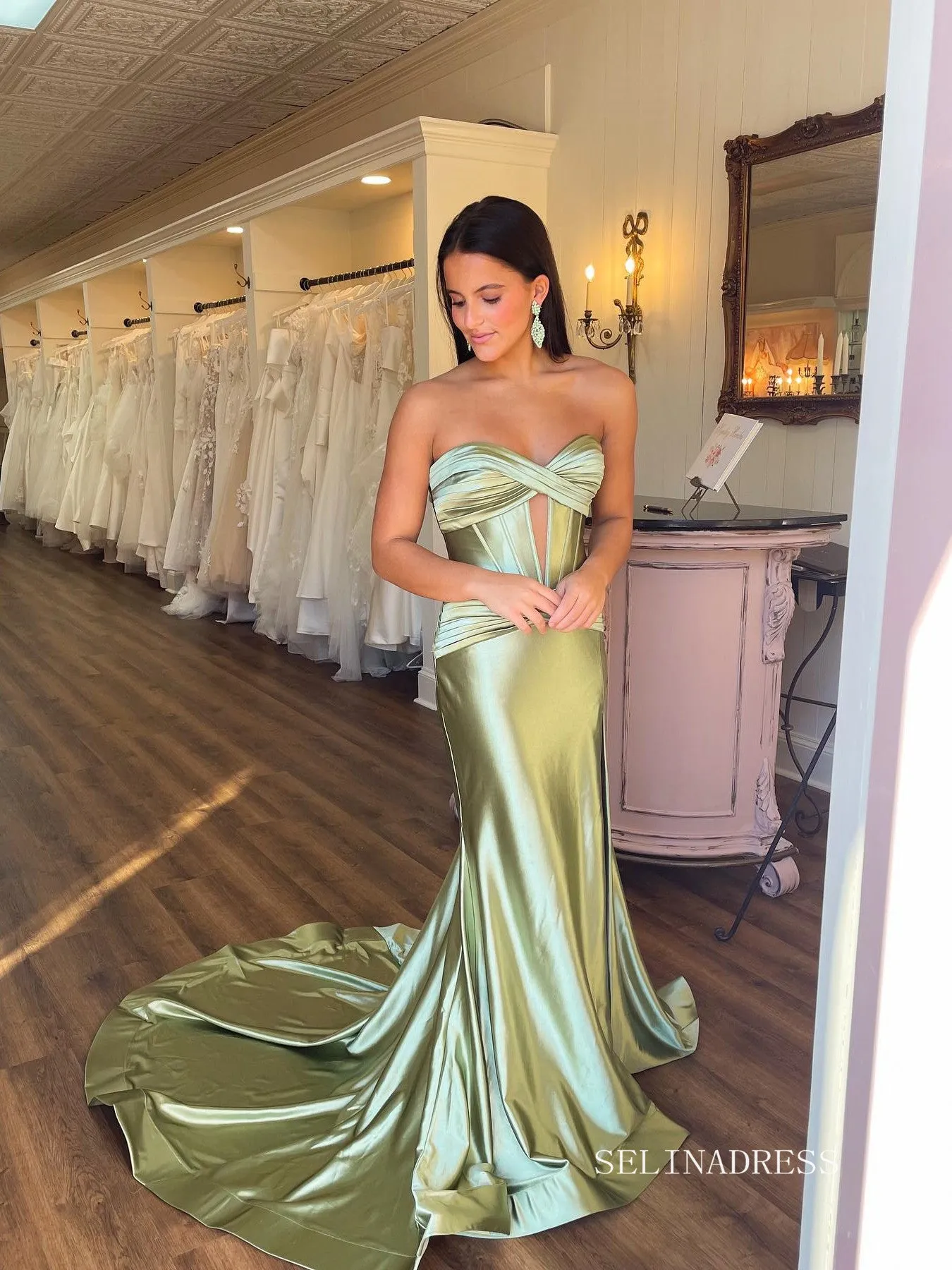 Chic Mermaid Sweetheart Long Prom Dresses Cheap Elegant Evening Dress sew0313