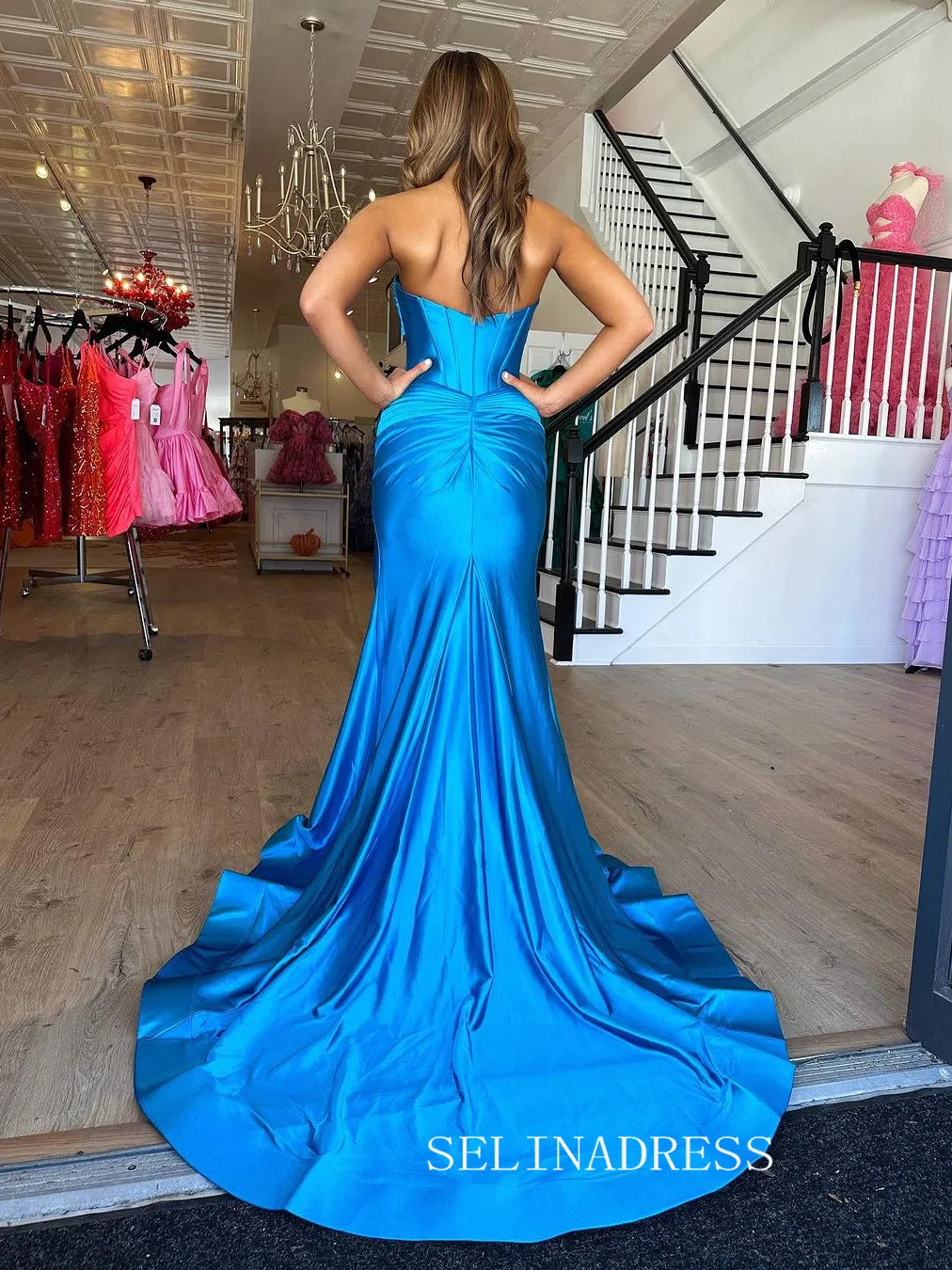 Chic Mermaid Sweetheart Long Prom Dresses Cheap Elegant Evening Dress sew0313