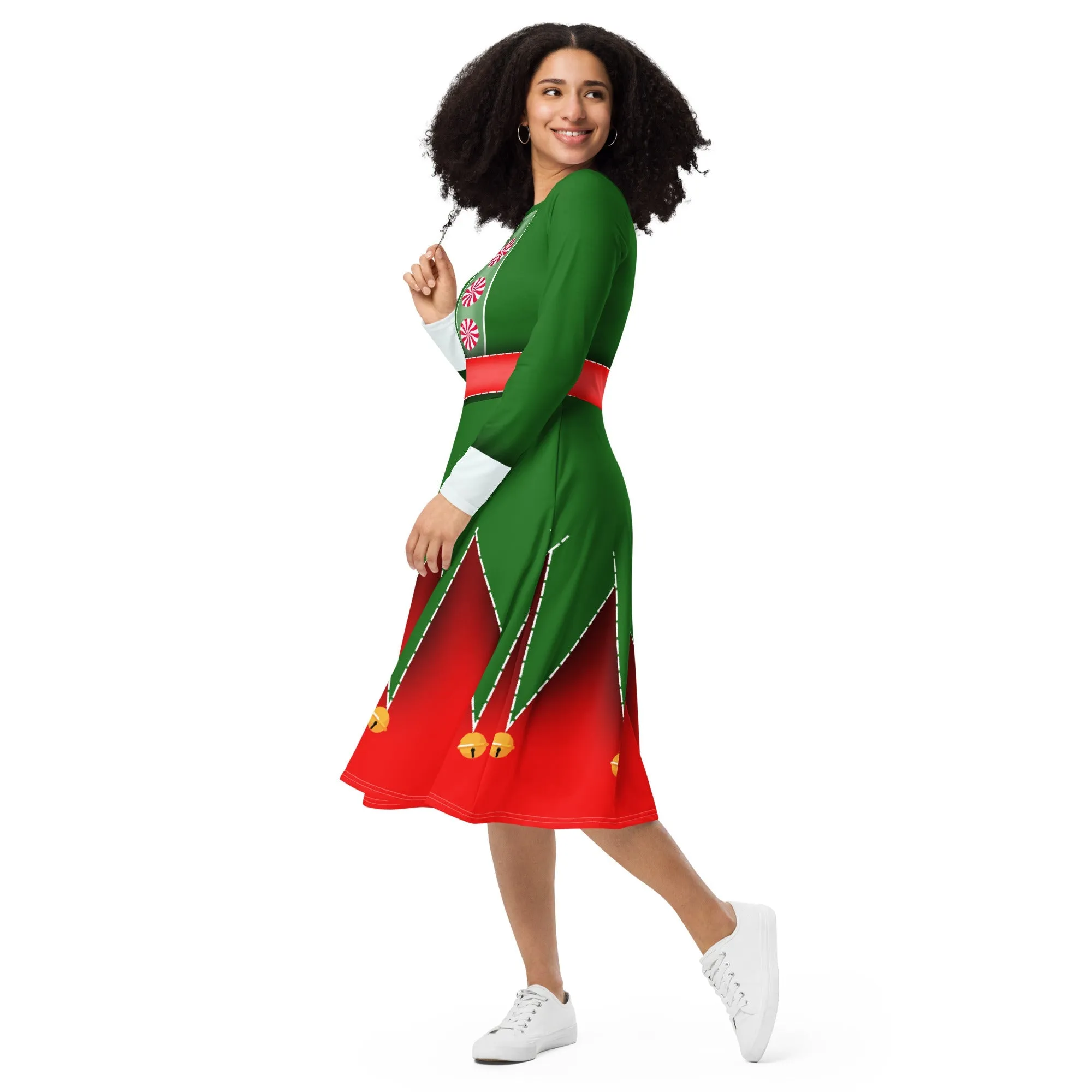 Christmas Elf long sleeve midi dress