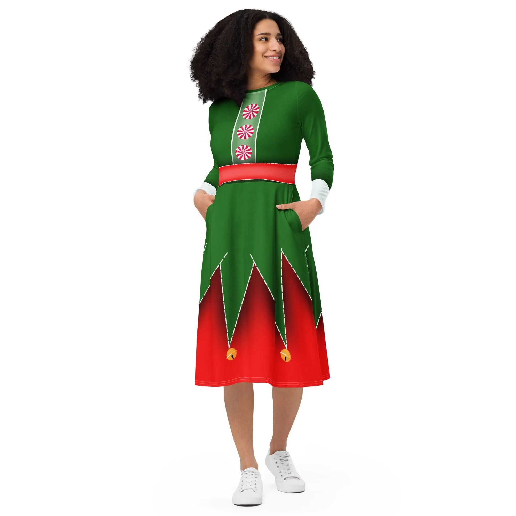 Christmas Elf long sleeve midi dress