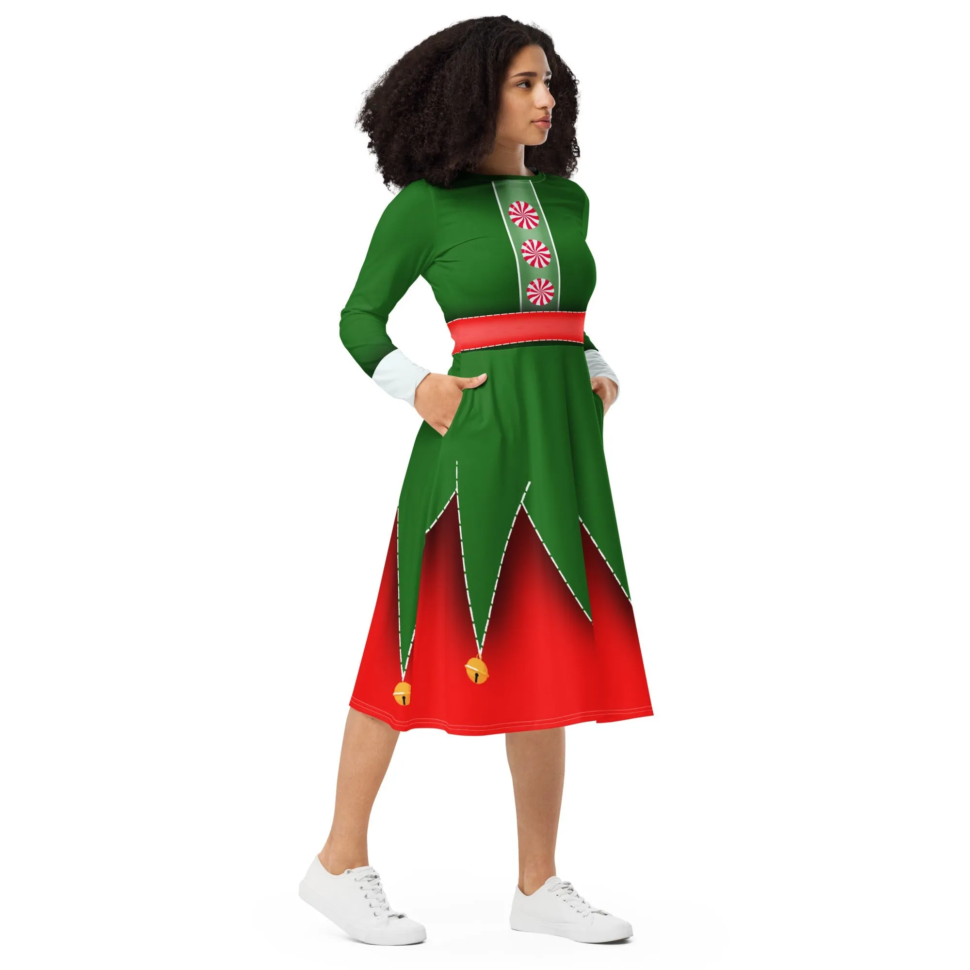 Christmas Elf long sleeve midi dress