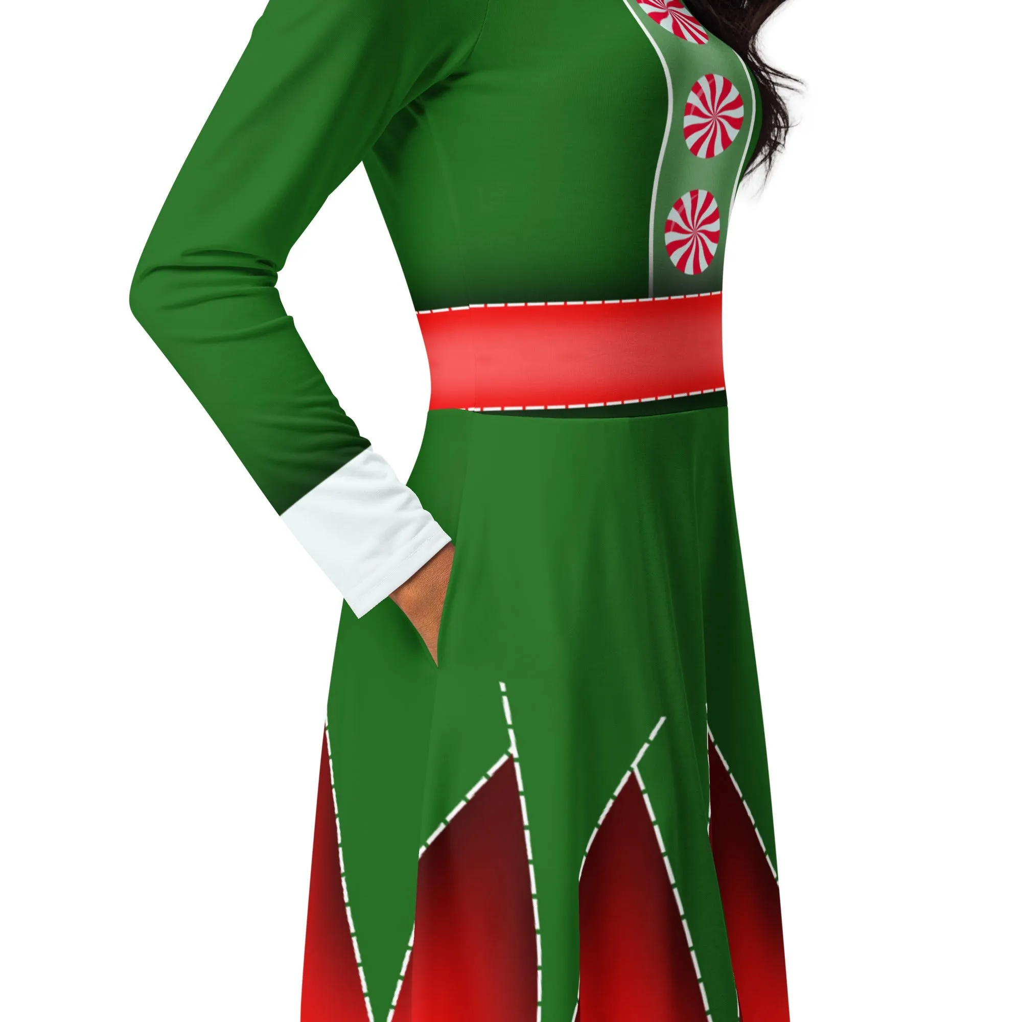 Christmas Elf long sleeve midi dress