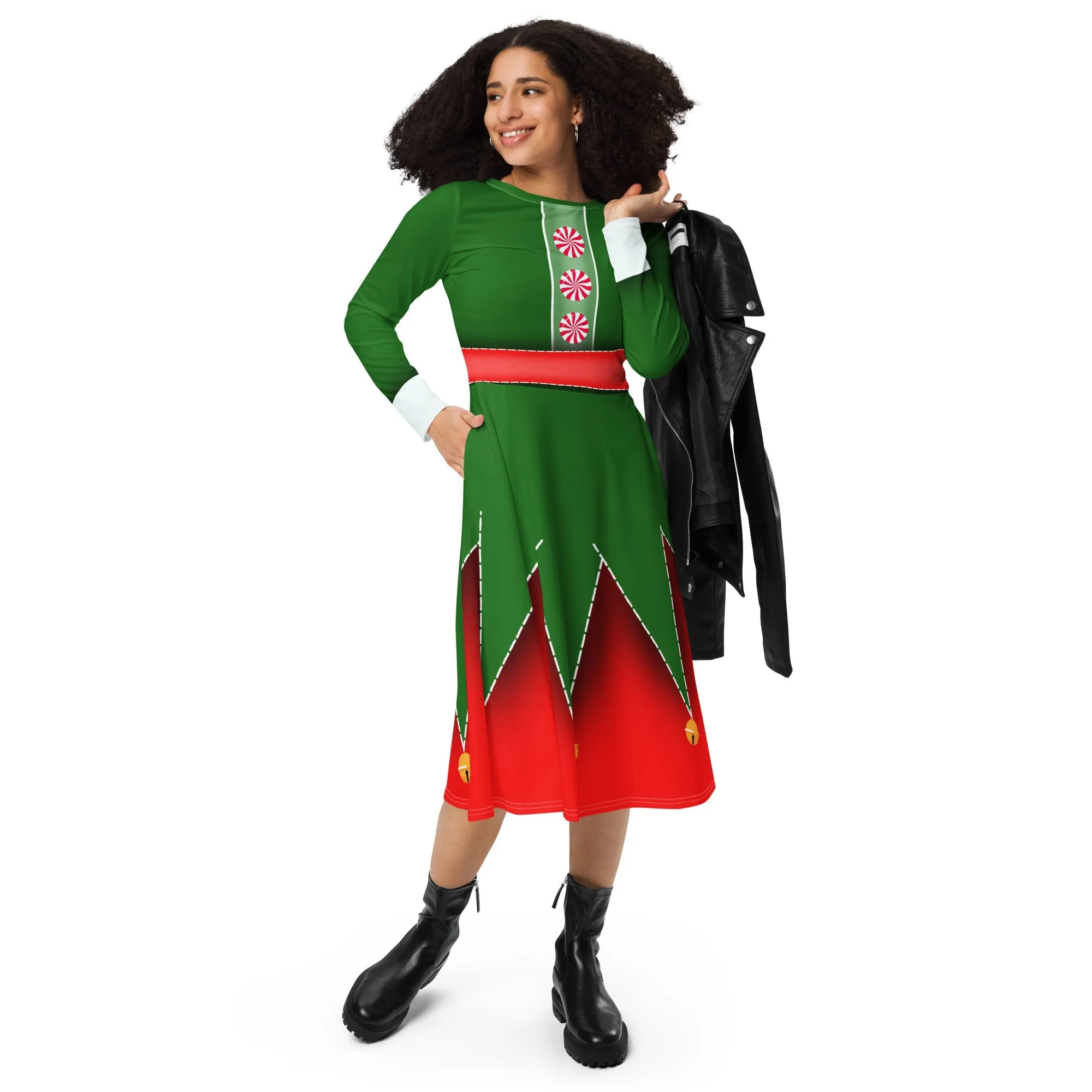 Christmas Elf long sleeve midi dress