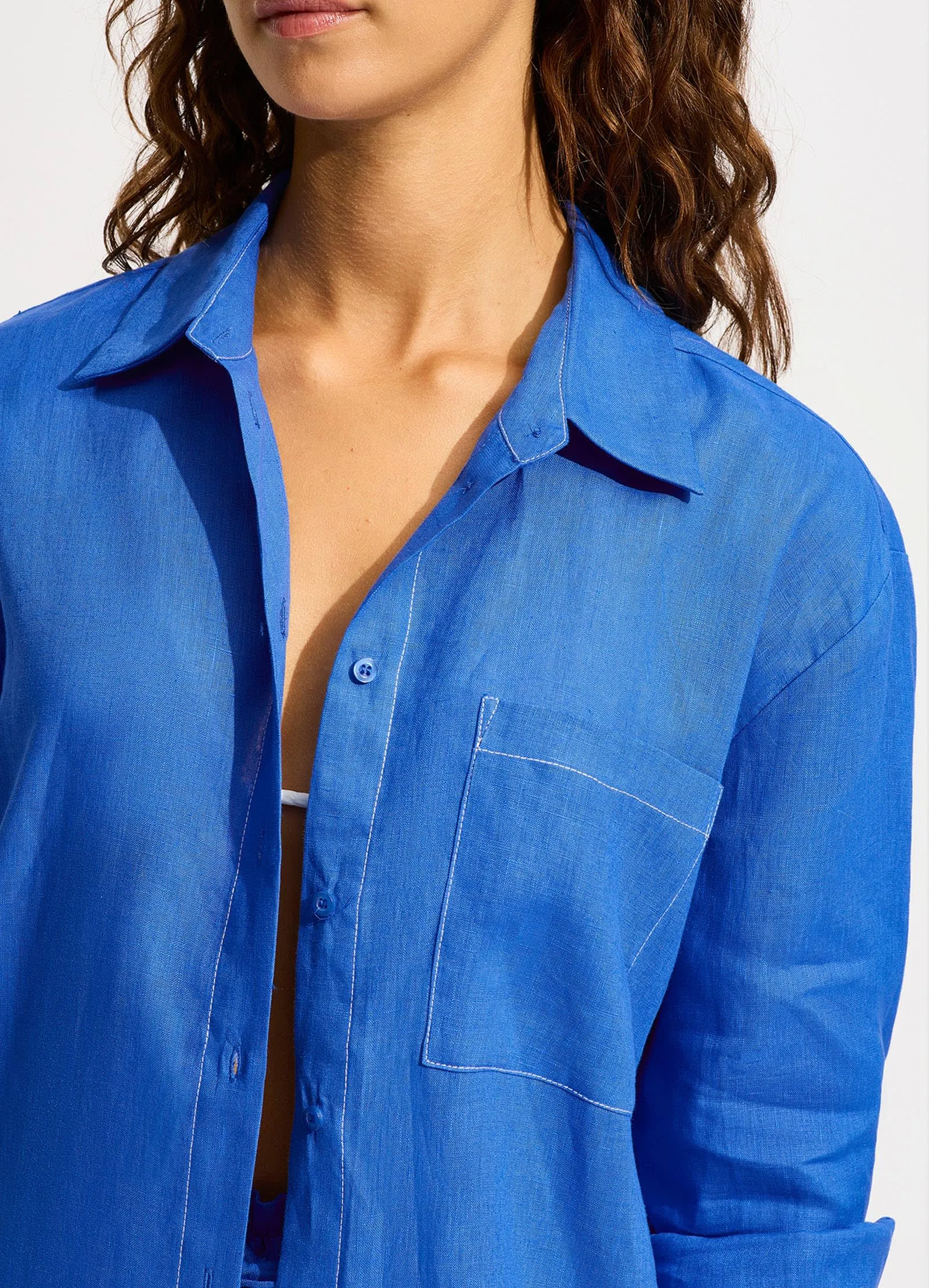 Corfu Contrast Stitch Shirt - Azure