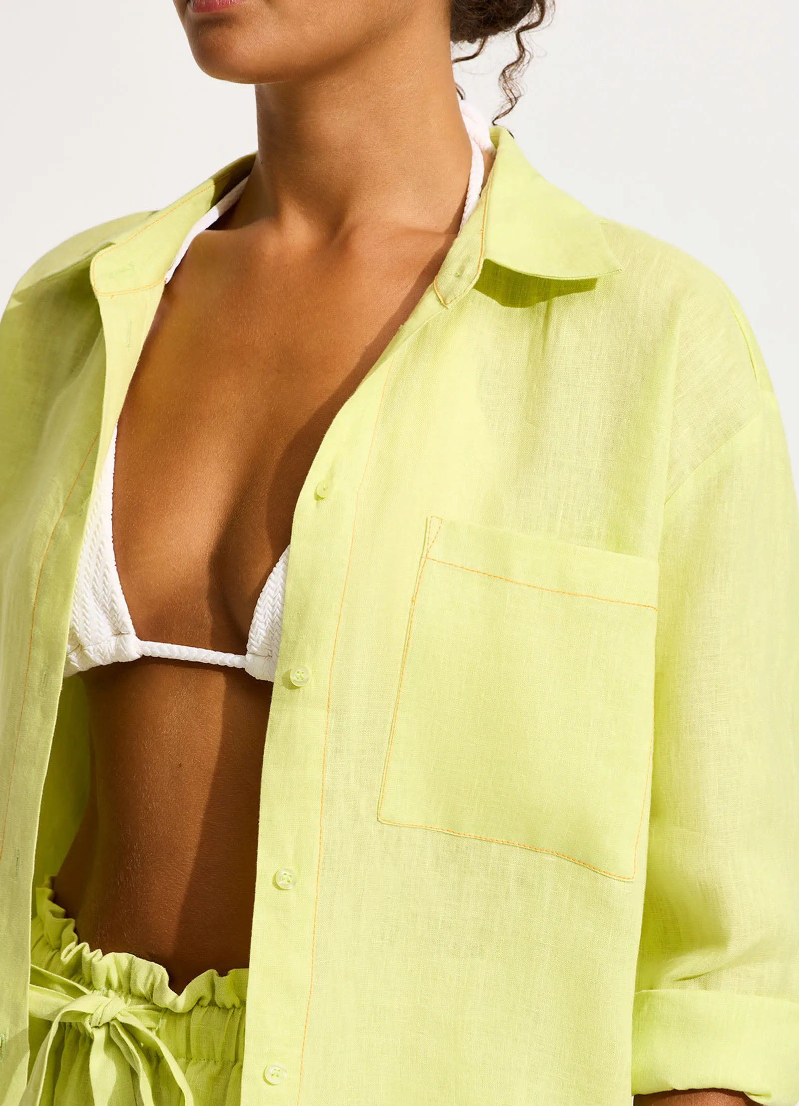 Corfu Contrast Stitch Shirt - Pistachio