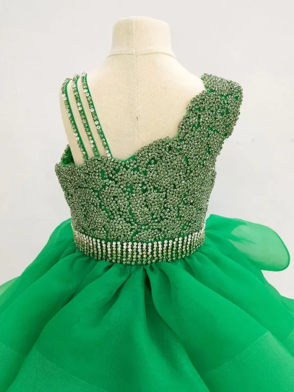 Custom Made Green Beaded Bodice Children Glitz Pageant Dress