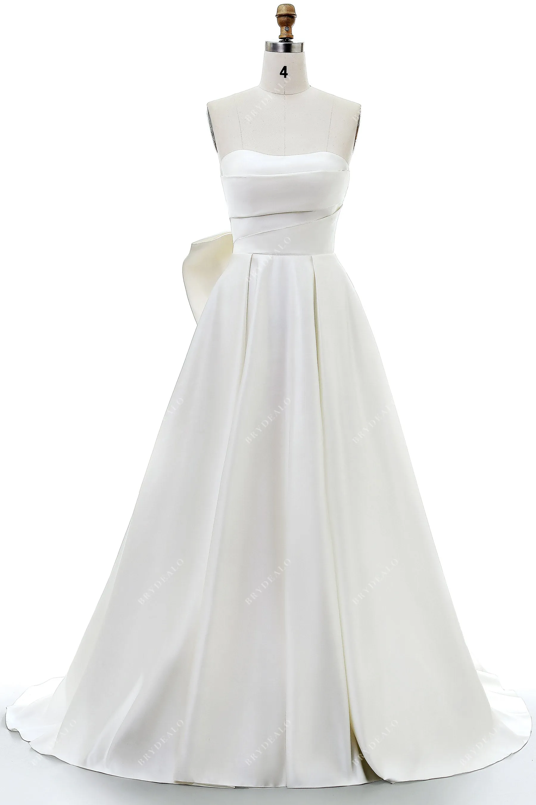 Cute Big Bow Ivory Satin A-line Wedding Dress with Pockets