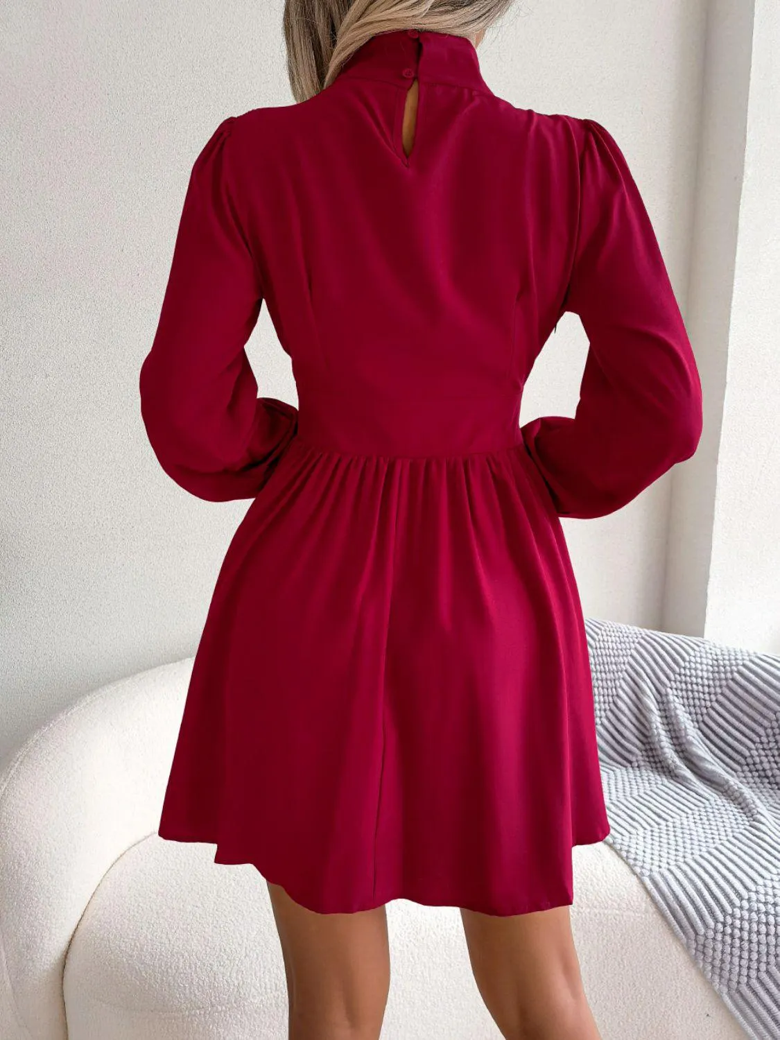 Cutout Turtleneck A-Line Mini Dress