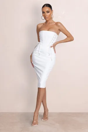 Daily Dose | White Bandeau Midi Dress With Lace Up Detail