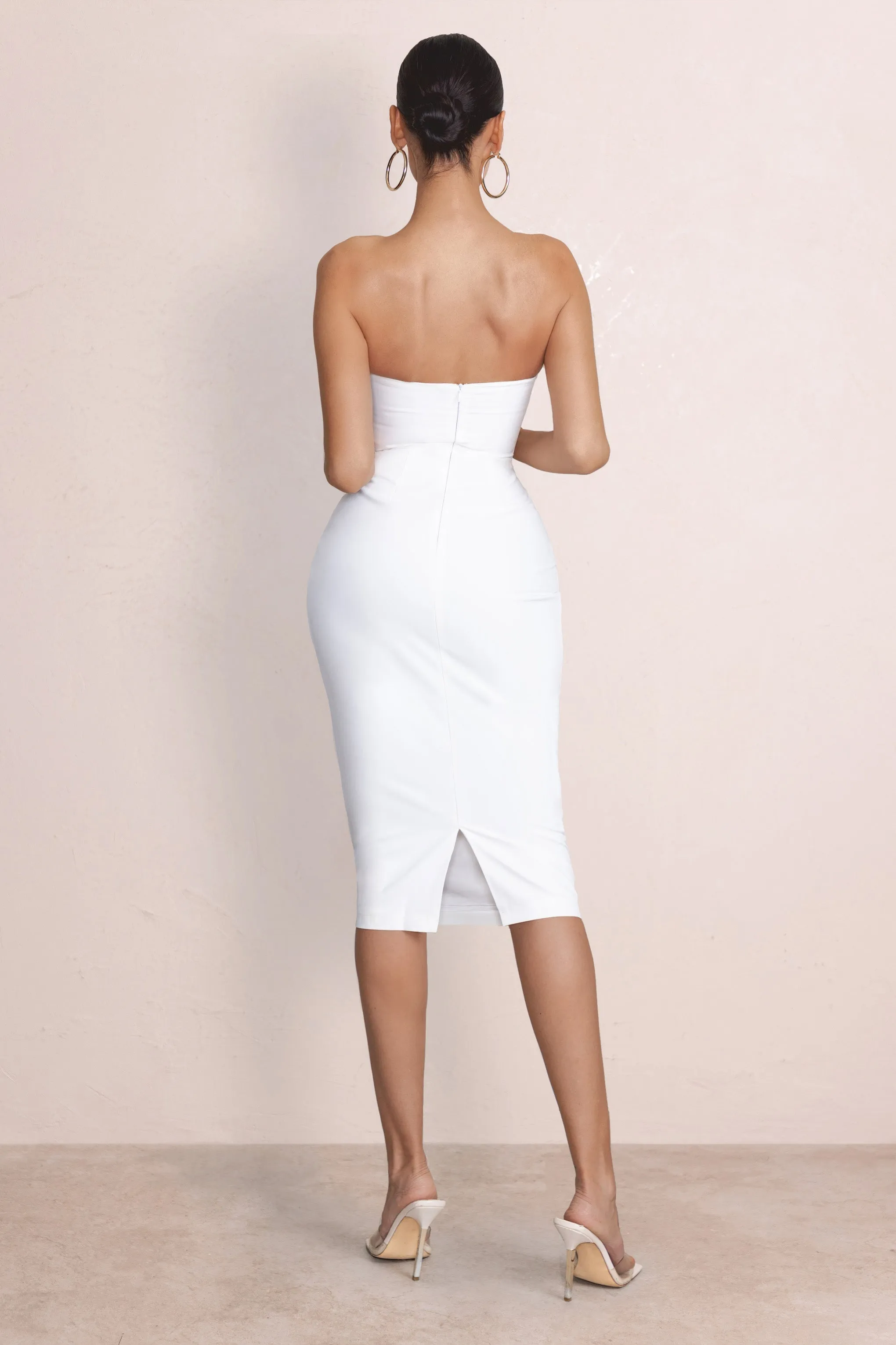 Daily Dose | White Bandeau Midi Dress With Lace Up Detail