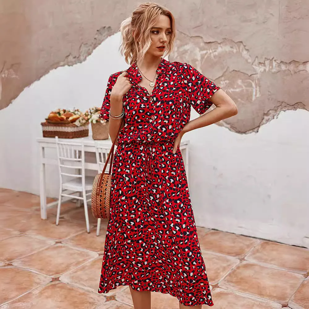 DUNNMALL  European and American Fashion Women's Wear  Hot Sale 2020 Summer Polka Dot Print Short Sleeve Mid-Length Dress