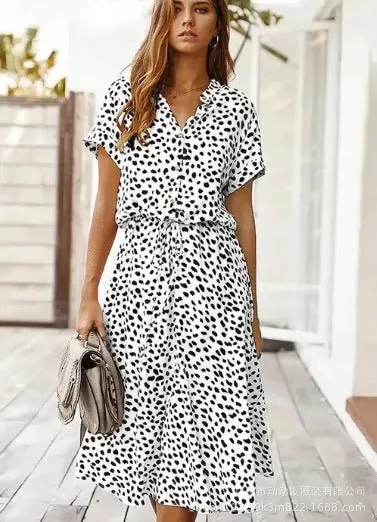 DUNNMALL  European and American Fashion Women's Wear  Hot Sale 2020 Summer Polka Dot Print Short Sleeve Mid-Length Dress