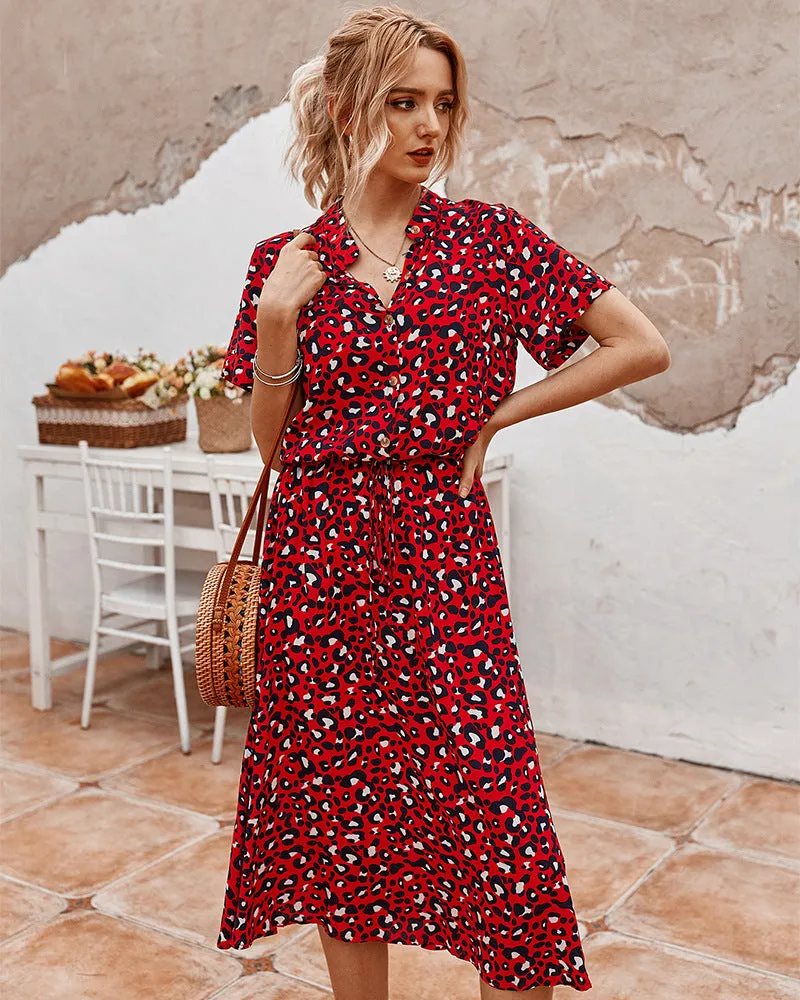 DUNNMALL  European and American Fashion Women's Wear  Hot Sale 2020 Summer Polka Dot Print Short Sleeve Mid-Length Dress