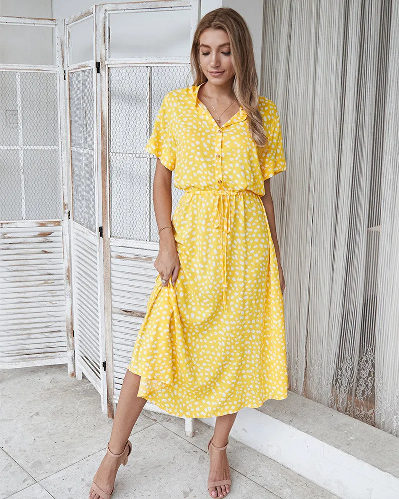 DUNNMALL  European and American Fashion Women's Wear  Hot Sale 2020 Summer Polka Dot Print Short Sleeve Mid-Length Dress