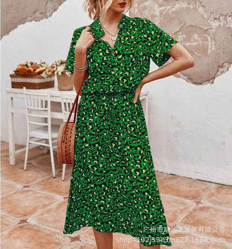 DUNNMALL  European and American Fashion Women's Wear  Hot Sale 2020 Summer Polka Dot Print Short Sleeve Mid-Length Dress