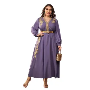 European And American Fashion Casual Plus Size V-neck Loose High Waist A- Line Dress