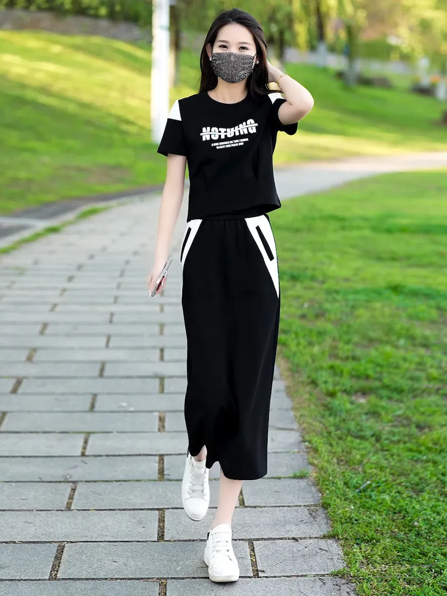 Fashion Casual Style Suit Women's Summer Commute Simple Short-Sleeved T-shirt Skirt Two-Piece Set  Summer Wear Suit Suit