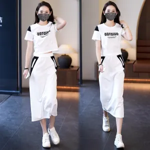 Fashion Casual Style Suit Women's Summer Commute Simple Short-Sleeved T-shirt Skirt Two-Piece Set  Summer Wear Suit Suit