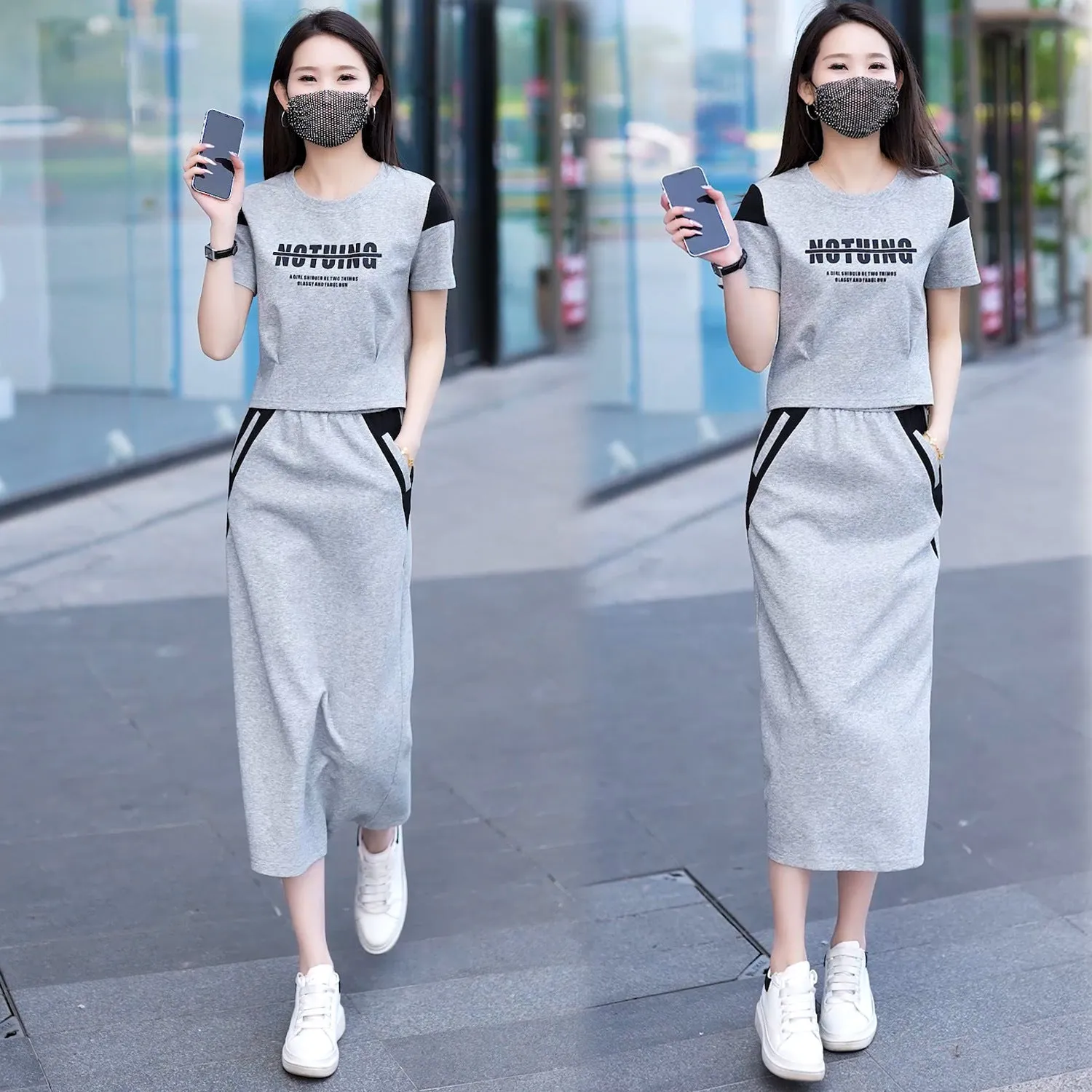 Fashion Casual Style Suit Women's Summer Commute Simple Short-Sleeved T-shirt Skirt Two-Piece Set  Summer Wear Suit Suit